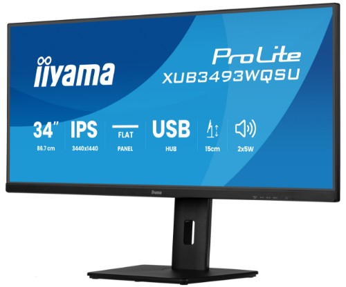 iiyama ProLite XUB3493WQSU-B6 computer monitor 86.4 cm (34") 3440 x 1440 pixels UltraWide Quad HD LED Black