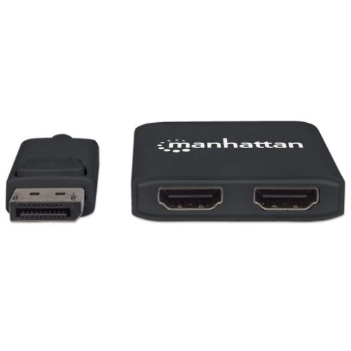 Manhattan DisplayPort 1.2 to 2-Port HDMI Splitter Hub with MST, 4K@30Hz, USB-A Powered, Video Wall Function, HDCP 2.2, Black, MST = Multi-Stream Transport, 3 Year Warranty