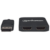 Manhattan DisplayPort 1.2 to 2-Port HDMI Splitter Hub with MST, 4K@30Hz, USB-A Powered, Video Wall Function, HDCP 2.2, Black, MST = Multi-Stream Transport, 3 Year Warranty