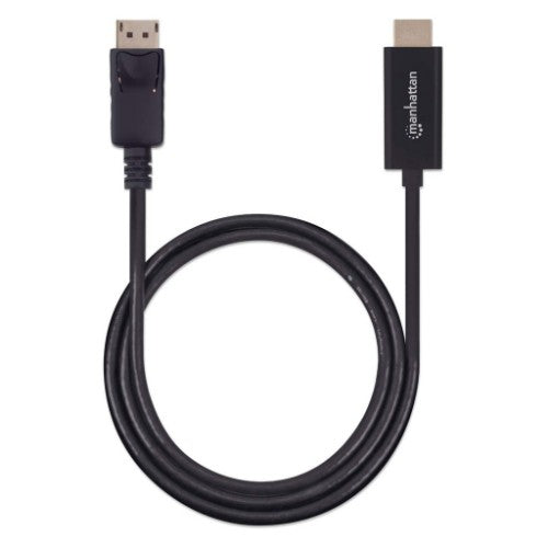 Manhattan DisplayPort 1.2 to HDMI Cable, 4K@60Hz, 1m, Male to Male, DP With Latch, Black, Not Bi-Directional, Three Year Warranty, Equivalent to 3F-DP-HDMI-4K60-HDR