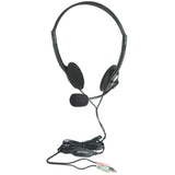 Manhattan Stereo On-Ear Headset (3.5mm), Microphone Boom, In-Line Volume Control, Foam Earpads, Standard 2x 3.5mm stereo jack/plug for audio/mic use, cable 2m, Black, Three Year Warranty