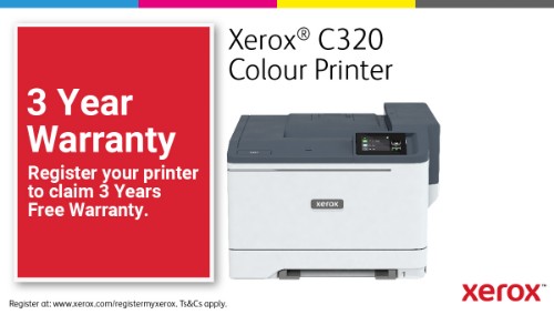 Xerox C320 A4 33ppm Wireless Duplex Printer PS3 PCL5e/6 2 Trays Total 251 Sheets