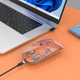 Manhattan Transparent Rechageable Wireless Mouse, Clear/Orange, Adjustable 800/1200/1600dpi, With RGB LED light, 2.4Ghz (effective range up to 10m), USB, Optical, Ambidextrous, Four Button with Scroll Wheel, Slim Design, USB-A micro receiver, Lithium Ion