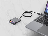 Manhattan USB-A / USB-C combo Smart Card Reader, USB 2.0 Type-C and Type-A Male to Contact Reader Interface, Supports Windows, macOS and Linux, Reads SIM Cards with Adapter (not included or available from ), 1m Cable, Black