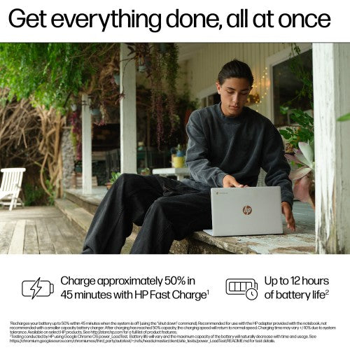 HP Chromebook 14a-nf0003na Intel® N N100 35.6 cm (14") Full HD 8 GB LPDDR5-SDRAM 128 GB eUFS Wi-Fi 6E (802.11ax) ChromeOS Silver