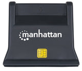 Manhattan USB-A Smart/SIM Card Reader, 480 Mbps (USB 2.0), Desktop Standing, Friction Type compatible, Hi-Speed USB, Cable 86cm, Black, Three Year Warranty