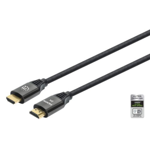 Manhattan HDMI 8K@60Hz Cable with Ethernet, 2m, Certified, Suitable for ALL 8K, 4K & 1080p/HD uses - when upgrading now or have it ready for when you need it, Male to Male, Black, 4K@120Hz, Lifetime Warranty, Ultra High Speed