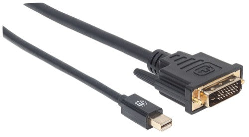Manhattan Mini DisplayPort 1.2a to DVI-D 24+1 Cable, 1080p@60Hz, 1.8m, Male to Male, Compatible with DVD-D, Black, Lifetime Warranty
