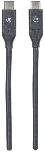 Manhattan USB-C to USB-C Cable, 1m, Male to Male, Black, 10 Gbps (USB 3.2 Gen2 aka USB 3.1), 3A (fast charging), SuperSpeed+ USB, Lifetime Warranty, Equivalent to USB31CC1M