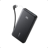 Anker Zolo Power Bank, 10,000mAh Portable Charger 22.5W Output with Built-in USB-C Cable, Black