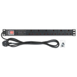 Intellinet 19" 1U PDU 6-way UK, With switch and Surge Protection, Rackmount, Power Distribution Unit, UK 3-pin outlets, 3m power cord, output