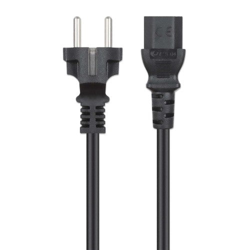 Manhattan Mains Power Cord/Cable, Euro 2-pin plug (CEE 7/4 Schuko) to C13 Female (kettle lead), 3m, 10A, Black, Lifetime Warranty