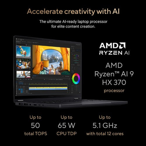 ASUS ProArt PX13 HN7306WI-LX017W Copilot+ PC AMD Ryzen AI 9 HX 370 Hybrid (2-in-1) 33.8 cm (13.3") Touchscreen 3K 32 GB LPDDR5x-SDRAM 2 TB SSD NVIDIA GeForce RTX 4070 Wi-Fi 7 (802.11be) Windows 11 Home Black