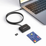 Manhattan USB-C Contact Smart Card Reader with MicroSD slot, USB Type-C Male to Contact Reader Interface and microSDXC, Supports Windows, macOS and Linux, Reads SIM Cards with Adapter, Cable 1m, Black, Three Year Warranty