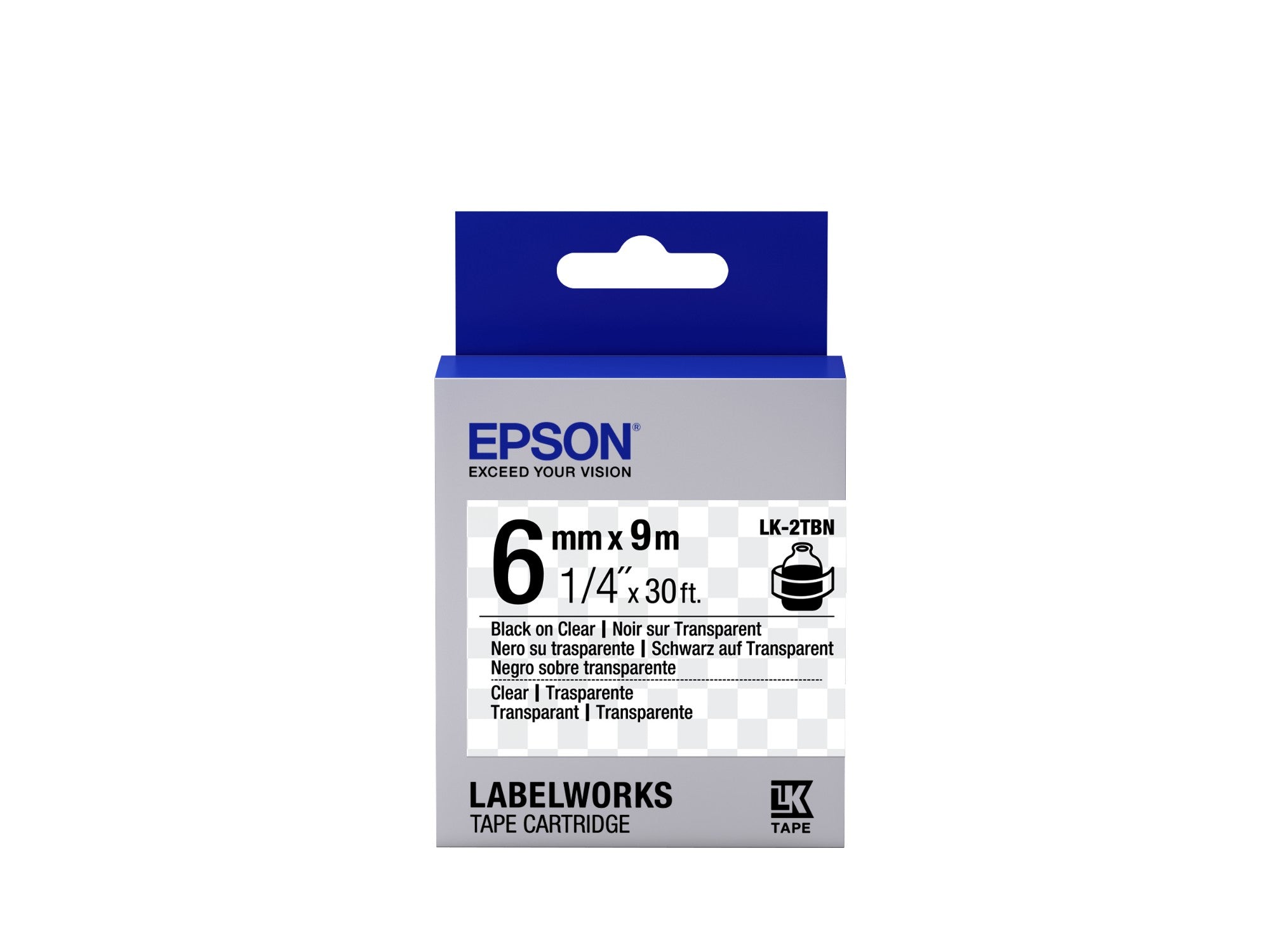 Epson C53S652004/LK-2TBN Ribbon black on Transparent extra adhesive 6mm x 9m for Epson LabelWorks 4-18mm/36mm/6-12mm/6-18mm/6-24mm  - Printers & Scanners - Epson