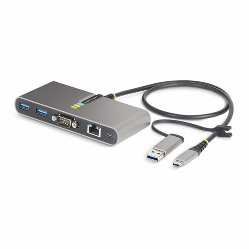 StarTech.com 2-Port USB-C Hub with Ethernet and RS-232, Attached USB-C to USB-A Dongle, 100W PD Pass-Through, 2x USB-A 5Gbps, Gigabit Ethernet, RS232 Serial (FTDI)  - Computers - StarTech.com