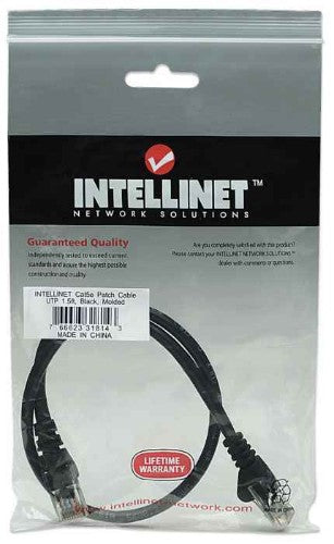 Intellinet Network Patch Cable, Cat5e, 0.5m, Black, CCA, U/UTP, PVC, RJ45, Gold Plated Contacts, Snagless, Booted, Lifetime Warranty