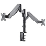 Manhattan Dual Desk Mount for TV & Monitors (Full Motion Gas Spring), For screens 10" to 27", Clamp or Grommet Assembly, VESA compatibility: 75x75 and 100x100mm - check the dimensions of the four mounting holes on back of screen to ensure it fits, Max 8kg