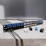 Intellinet 19" 48-Port Shielded Blank Patch Panel, 1U, Unloaded 19-inch Rackmount Keystone Panel for High-density Installations, Removable Cable-Management Bar, Black