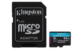 Kingston Technology 64GB microSDXC Canvas Go Plus Gen4 200MB/s A2 U3 V30 Card + Adapter