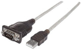 Manhattan USB-A to Serial Converter cable, 45cm, Male to Male, Serial/RS232/COM/DB9, FTDI FT232RL Chip, Windows 11 compatible (plus previous o/s), Black/Silver cable, Three Years Warranty, Equivalent to ICUSB2321F.