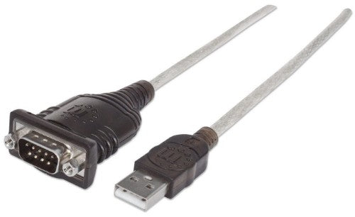 Manhattan USB-A to Serial Converter cable, 45cm, Male to Male, Serial/RS232/COM/DB9, FTDI FT232RL Chip, Black/Silver cable, Three Years Warranty, Equivalent to ICUSB2321F.
