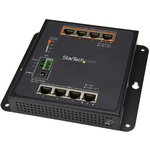 StarTech.com Industrial 8 Port Gigabit PoE Switch - 4 x PoE+ 30W - Power Over Ethernet - Hardened GbE Layer/L2 Managed Switch - Rugged High Power Gigabit Network Switch IP-30/-40C to +75C - TAA
