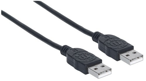 Manhattan USB-A to USB-A Cable, 3m, Male to Male, Black, 480 Mbps (USB 2.0), Hi-Speed USB, Lifetime Warranty