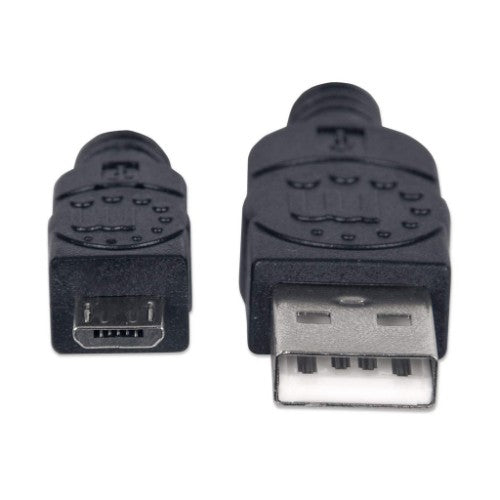 Manhattan USB-A to Micro-USB Cable, 1.8m, Male to Male, Black, 480 Mbps (USB 2.0), Hi-Speed USB, Lifetime Warranty, Equivalent to UUSBHAUB6.