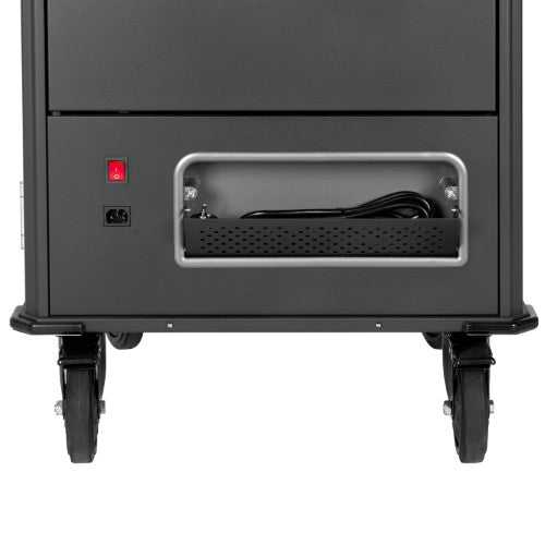 V7 30 Devices Schuko AC Charge Cart - Secure, Store and Charge Chromebooks, Notebooks and Tablets. Padded shelves with durable dividers, rubber casters, IEC 62368-1 Certified