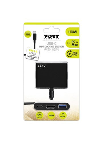 Port Designs PORT Connect DOCKING MINI TYPE C HDMI + USB3 + USB-C PD Docking Station