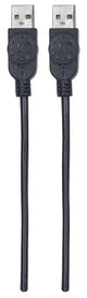 Manhattan USB-A to USB-A Cable, 3m, Male to Male, Black, 480 Mbps (USB 2.0), Hi-Speed USB, Lifetime Warranty