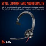 HP Poly Blackwire 3315 Monaural USB-C Headset +3.5mm Plug +USB-C/A Adapter