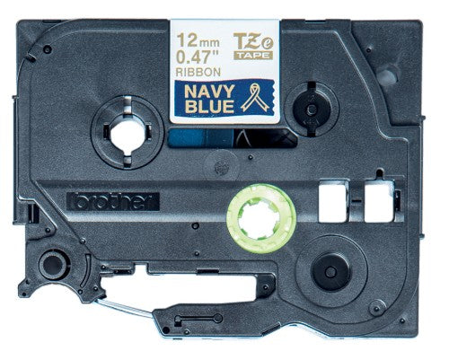 Brother TZE-RN34 DirectLabel gold on Navy blue non adhesive textil 12mm x 4m for Brother P-Touch TZ 3.5-18mm/6-12mm/6-18mm/6-24mm/6-36mm