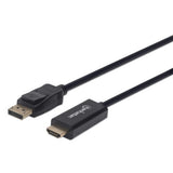Manhattan DisplayPort 1.2 to HDMI Cable, 4K@60Hz, 1m, Male to Male, DP With Latch, Black, Not Bi-Directional, Three Year Warranty, Equivalent to 3F-DP-HDMI-4K60-HDR