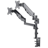 Manhattan Dual Desk Mount for TV & Monitors (Full Motion Gas Spring), For screens 10" to 27", Clamp or Grommet Assembly, VESA compatibility: 75x75 and 100x100mm - check the dimensions of the four mounting holes on back of screen to ensure it fits, Max 8kg