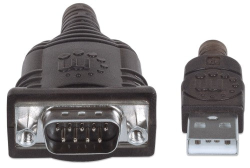 Manhattan USB-A to Serial Converter cable, 45cm, Male to Male, Serial/RS232/COM/DB9, FTDI FT232RL Chip, Black/Silver cable, Three Years Warranty, Equivalent to ICUSB2321F.