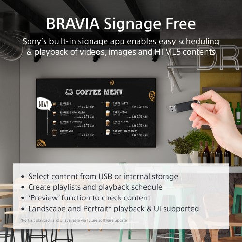Sony FW-50EZ20L Signage Display Digital signage flat panel 127 cm (50") LED Wi-Fi 350 cd/m² 4K Ultra HD Black Android 16/7