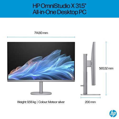 HP OmniStudio X 32-c0002na Intel Core Ultra 7 155H 80 cm (31.5") 3840 x 2160 pixels All-in-One PC 16 GB DDR5-SDRAM 1 TB SSD Windows 11 Home Wi-Fi 7 (802.11be) AI PC Silver