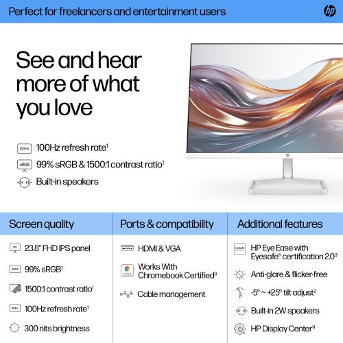 HP Series 5 23.8 inch FHD Monitor with Speakers - 524sa
