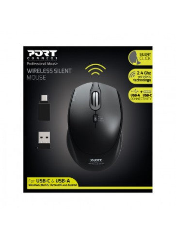 Port Designs 900713 mouse Office Ambidextrous RF Wireless + USB Type-C 1600 DPI