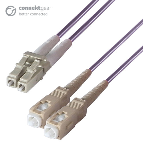 connektgear 1m Duplex Fibre Optic Multi-Mode Cable OM4 50/125 Micron LC to SC Purple