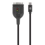 Manhattan USB-C to Serial Converter cable, 1m, Male to Male, Serial/RS232/COM/DB9, Prolific PL2303GT Chip, Black cable, Three Years Warranty