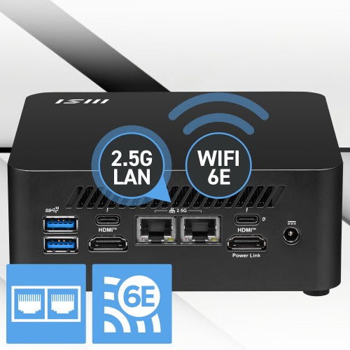 MSI Cubi NUC 1M Intel Core 3 100U (14th Gen) Barebone, NUC, SFF, Mini Computer, HTPC, (NO RAM, NO Storage, NO OS), Intel Graphics/DDR5/Dual ThunderBolt 4/Dual HDMI/Dual LAN/WiFi 6E/BT 5.3/VESA