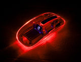 Manhattan Transparent Rechageable Wireless Mouse, Clear/Orange, Adjustable 800/1200/1600dpi, With RGB LED light, 2.4Ghz (effective range up to 10m), USB, Optical, Ambidextrous, Four Button with Scroll Wheel, Slim Design, USB-A micro receiver, Lithium Ion