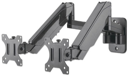 Manhattan Dual Wall Mount for TV & Monitors (Full Motion Gas Spring), For screens 17" to 32", VESA compatability: 75x75mm and 100x100mm - check the dimensions of the four mounting holes on back of screen to ensure it fits, Max 8kg each, Black, Bracket, Th