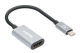 Manhattan USB-C to HDMI Cable, 4K@60Hz, 5 Gbps (USB 3.2 Gen1 aka USB 3.0), 11cm, Male to Male, Black/Silver, Three Year Warranty
