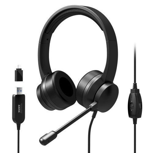 Port Designs 901605 headphones/headset Wired Head-band USB Type-A Black