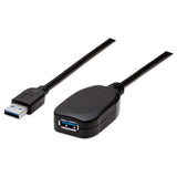 Manhattan USB-A to USB-A Extension Cable, 5m, Male to Female, Active, 5 Gbps (USB 3.2 Gen1 aka USB 3.0), Built In Repeater, SuperSpeed USB, Black, Three Year Warranty, Equivalent to USB2AAEXT5M.