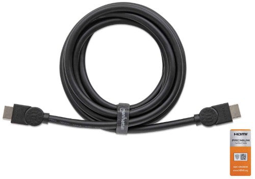 Manhattan HDMI 4K@60Hz Cable with Ethernet, 3m, Certified, Suitable for ALL 4K & 1080p/HD uses - when upgrading now or have it ready for when you need it, Male to Male, Black, Ultra HD 4k x 2k, Lifetime Warranty, Premium High Speed, Equivalent to HDMM3MP